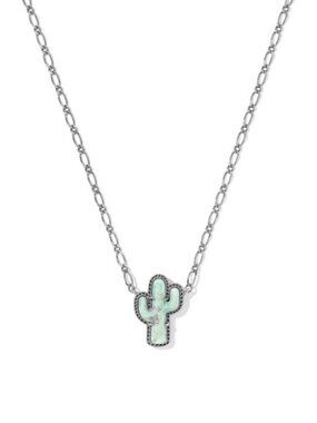 Tiny Cactus Vintage Silver Short Pendant Necklace